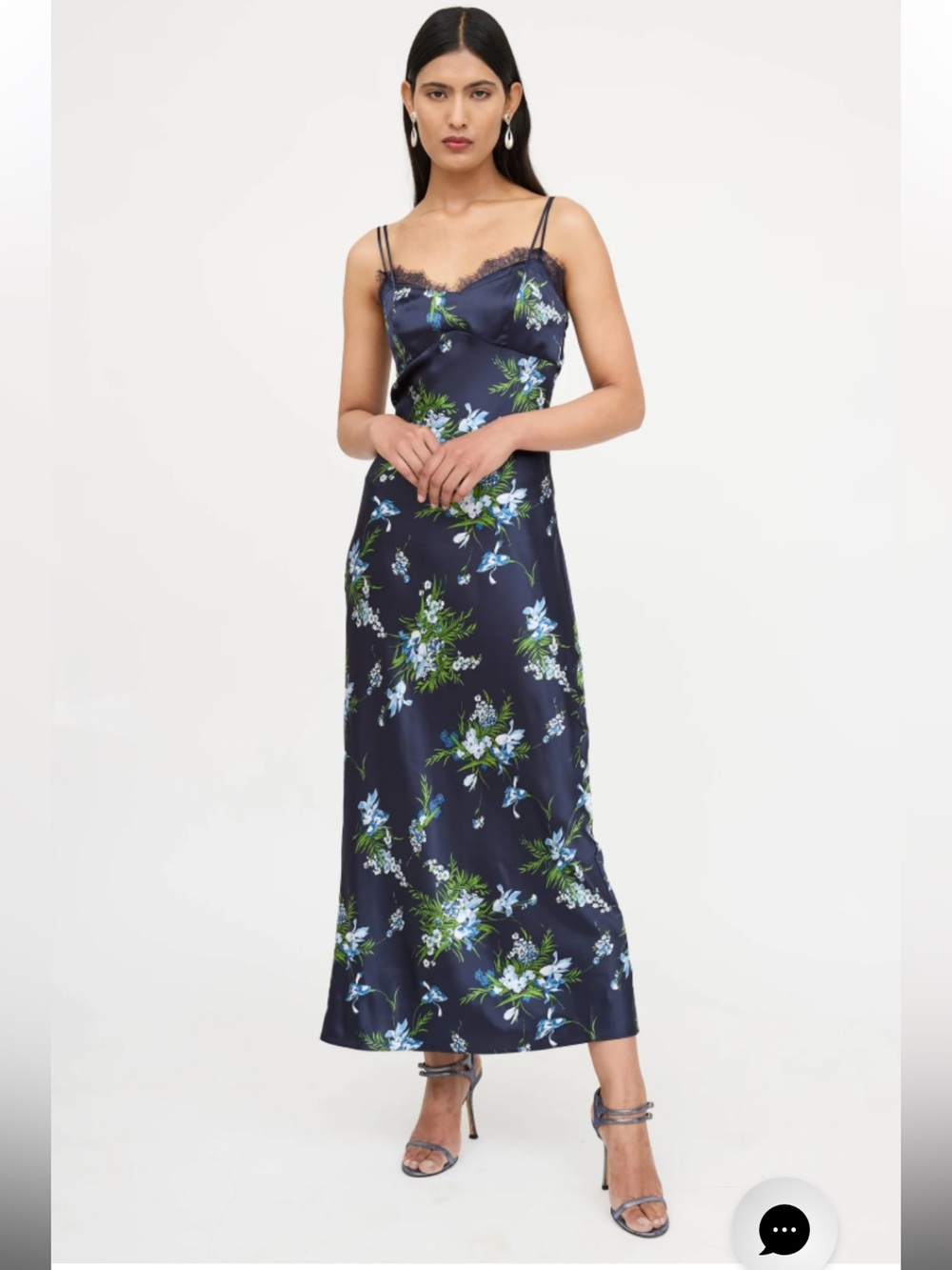 Veronica Beard Navy Floral Satin Slip Maxi Dress